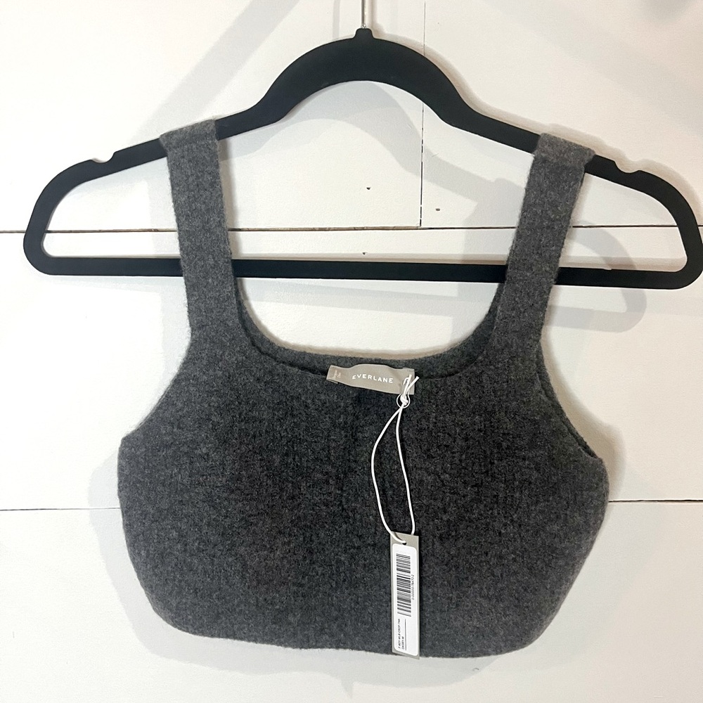 Everlane The Cozy Stretch Crop Tank Wool Blend Dark‎ Gray Medium NWT